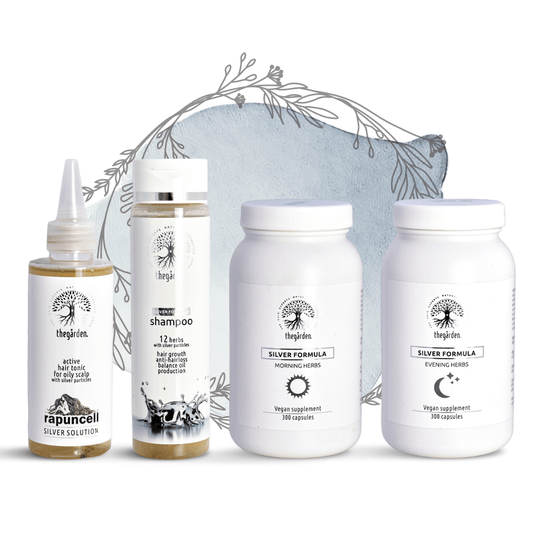 SILVER Herbs Trio Pack - hair tonic, shampoo and herbal blend for oily scalp