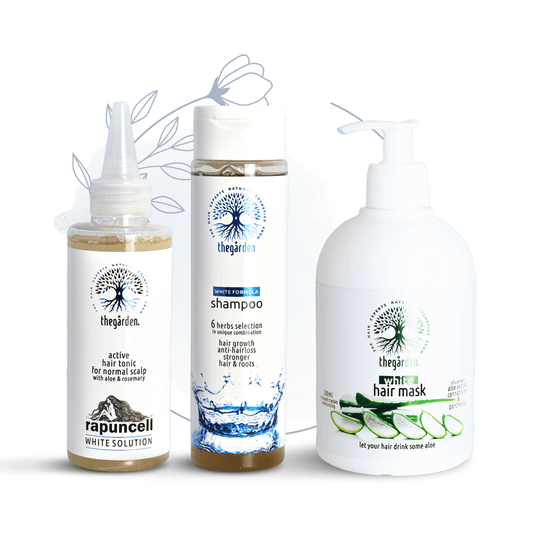 WHITE Pack-hair tonic, shampoo for normal scalp and mask for dry hair